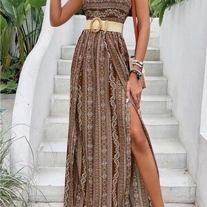 Brown Strapless Ruffled Tiered Sundress